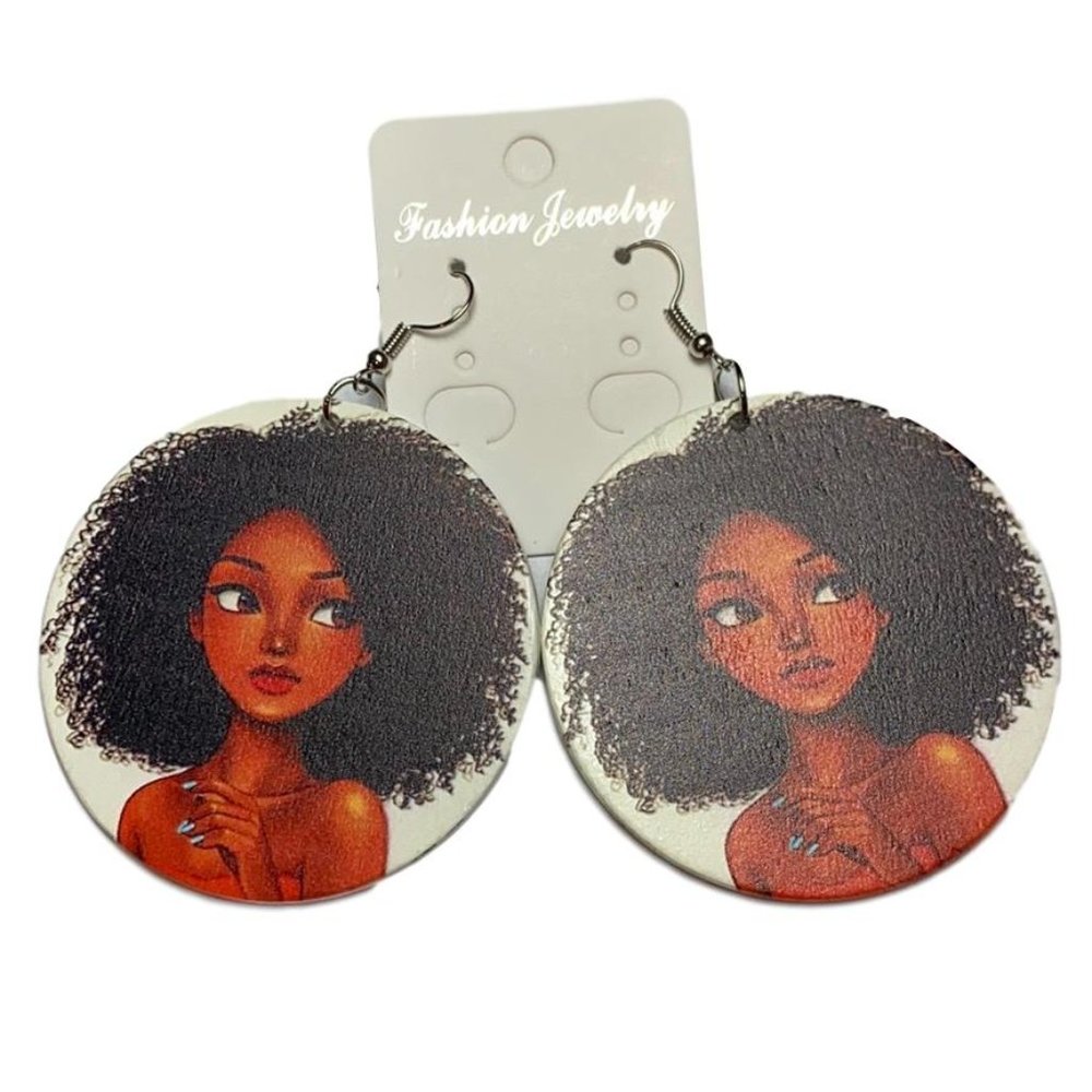 Wooden hand painted drop earrings